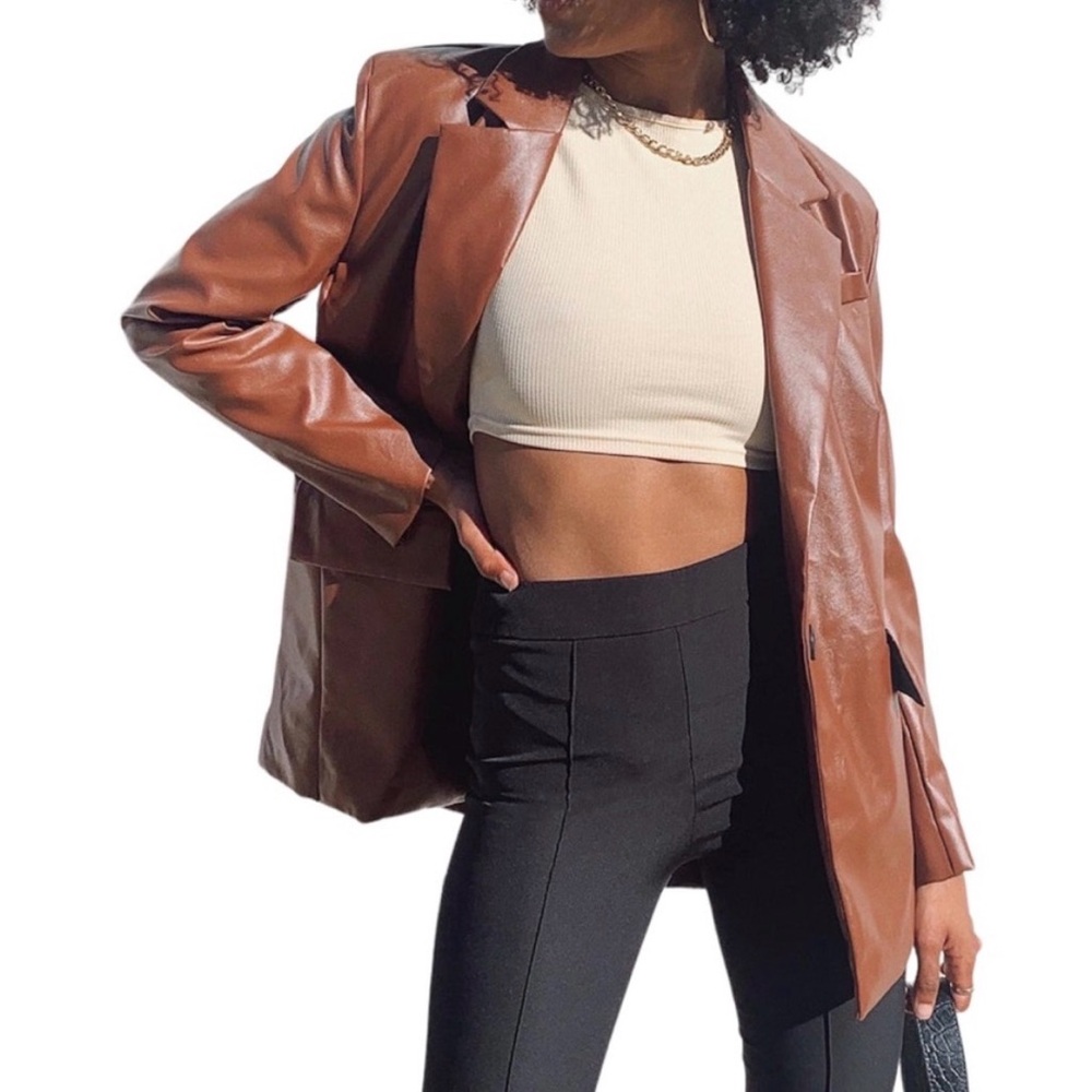 Princess Polly Brown Faux Leather Blazer